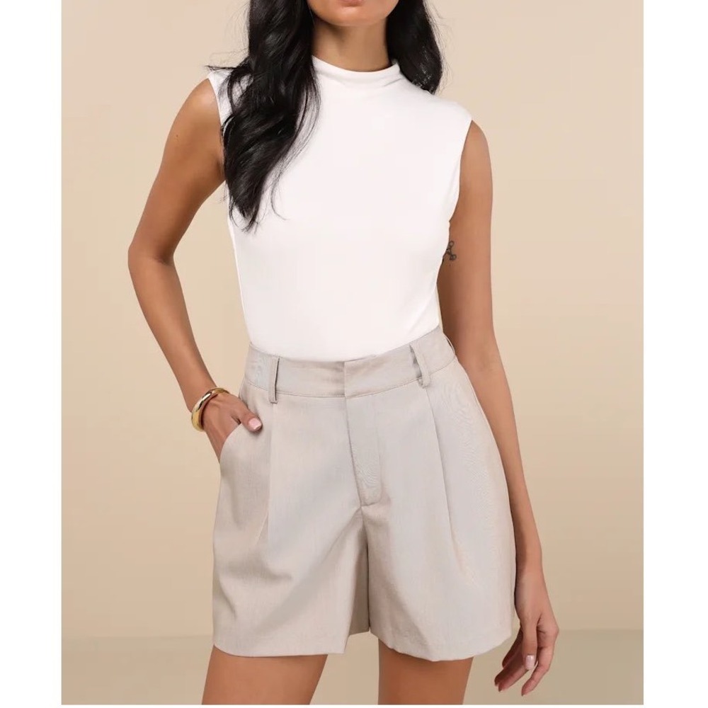 NWT Lulus Refined‎ Impression Beige High-Waisted Shorts Large